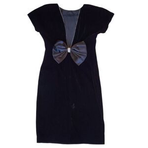 Vintage 80s  Dress Size 10 Black Velvet Cocktail Open Back Retro Preppy  DATIANI